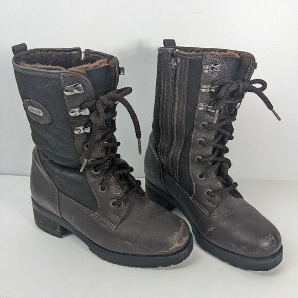 Vintage Pajar winter boots brown leather shearling lace up zip up 6.5 - Picture 1 of 8